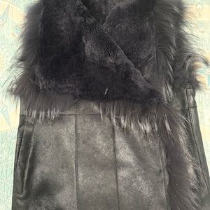 Yves Salomon Black Fur-Trimmed Teddy Jacket